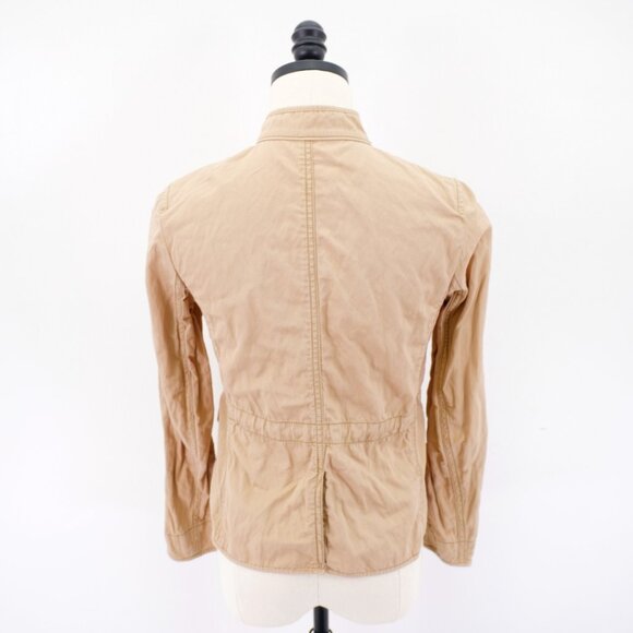 Ann Taylor Loft Canvas Zip + Button Front Pocket Jacket Mock Neck XSP Petite Tan - Picture 4 of 9